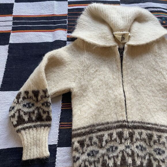 Vintage 70’s Icelandic Wool Kids Unisex Zip Up Sweater. Collar. Size 8. - Picture 9 of 12